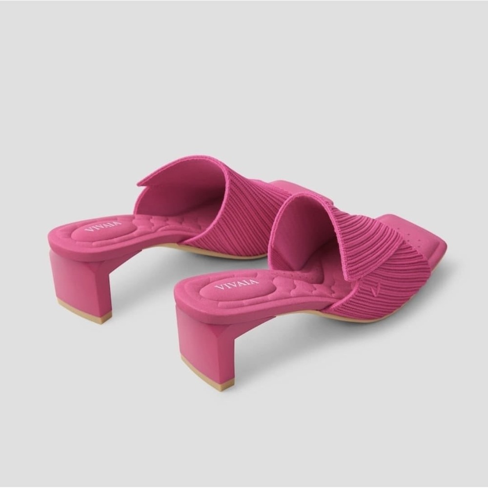 VIVAIA Jade Pitaya Pink Knit Square Toe Block Heel Mules Sandals EU 41 US 9.5 - Picture 4 of 13